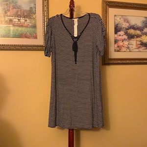 White and navy striped dress